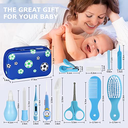 RoseFlower Kit de Aseo para Bebés, 12 Piezas Set para Cuidado del Bebé con Cortador de Uñas Cepillos de Dientes para Dedos, Cepillo Peine Tijeras, Set Cuidado Bebe Recien Nacido, Azul