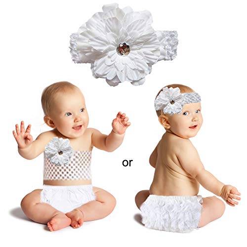 Ruffle Bloomers - Juego de diadema para bebé, diseño de flores, color blanco