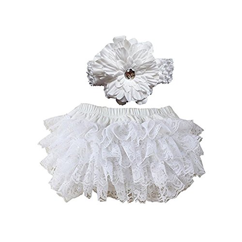 Ruffle Bloomers - Juego de diadema para bebé, diseño de flores, color blanco