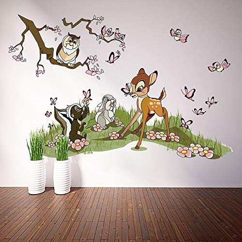 Runtoo Pegatinas de Pared Animales Flores Stickers Adhesivos Vinilo Bambi Decorativas Infantiles Habitacion Bebe