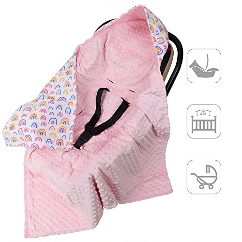 Saco Capazo Bebe,Saco Silla Paseo Universal Manta Envolvente Bebe Algodón 90x90 cm Sacos de Dormir Recien Nacido Regalo Niña,Saco Carro Bebe para Cochecito Maxi Cosi Silla de Coche/Arcoíris