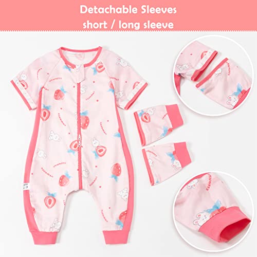 Saco de Dormir con Pies Bebé Pijama Algodón 0.5 Tog Extraíbles Mangas Verano Saco de Dormir Niños Niñas 6 meses-5 años