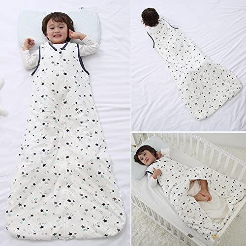 Saco de dormir de invierno y otoño para bebé, sin mangas, unisex, saco exterior con aislamiento térmico de 2,5 tog (150 cm, 6-10 años), diseño de estrellas pequeñas, multicolor