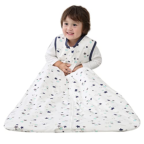 Saco de dormir de invierno y otoño para bebé, sin mangas, unisex, saco exterior con aislamiento térmico de 2,5 tog (150 cm, 6-10 años), diseño de estrellas pequeñas, multicolor