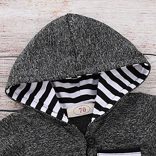 SANMIO 2Pcs Niños Ropa con Capucha Ropa Sudadera Top + Pantalones Bebés Chándal Conjuntos (Gris- Rayas, 18-24 Meses)