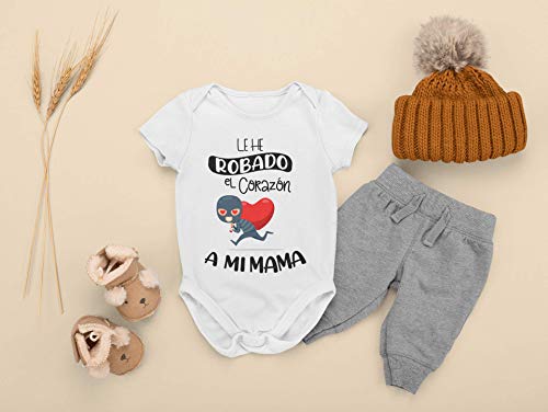 SAQUITOMAGICO Body bebe algodón divertidos para papas y mamas. Bodys con frases graciosas (corazon mama, 0-3 meses)