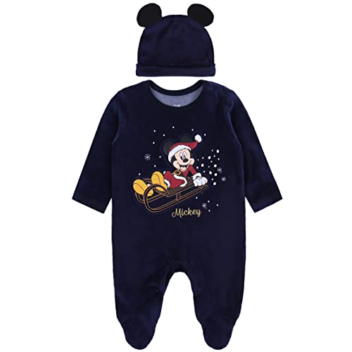 sarcia.eu Mono de Navidad Azul Marino + Gorro de Mickey Mouse Disney, Certificado Oeko-Tex 9-12 Meses