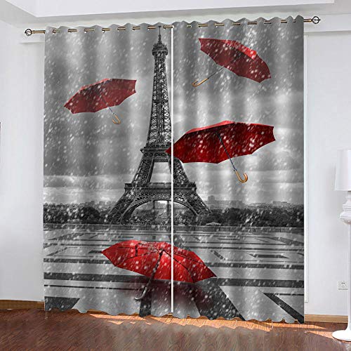 SDSONIU 3D Decoración Cortinas 264 X 214 cm Torre De Sombrilla Roja Aislamiento Térmico Sombreado Patrón De Impresión 3D Engrosamiento Ojal Sala De Guardería Niño Niña Restaurante Decoración del Hoga