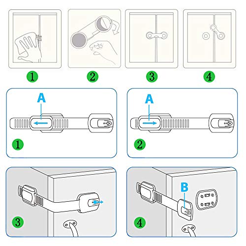 Seguridad Bebes, Seguridad Puerta Niño,Protector Puertas Bebe12 Piezas Bloqueo de Seguridad para Ajustables Cierre de Seguridad para Armario Cajones y Puertas Pegajosos Cerraduras de Seguridad