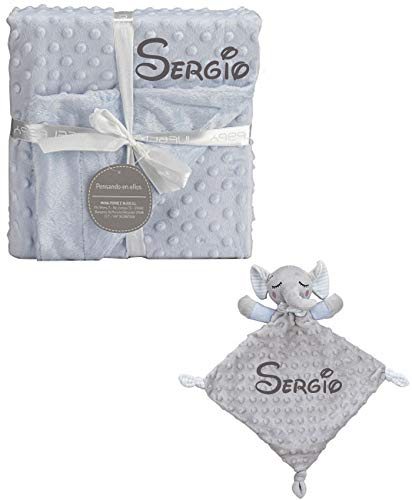 Set de Manta + Dou dou Personalizado con nombre bordado Elefante Azul/Gris Baby Shower - mibebestore