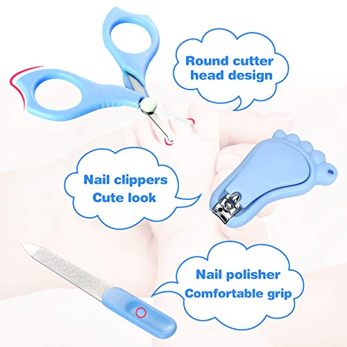 Set para Cuidado del Bebé HyAdierTech 13 piezas Conjunto de Aseo para Bebés Cuidado, Kit de Aseo Nail Clipper Tijeras Cepillo de Pelo Peine Manicura Termómetro, Perfecto para Recién Nacido (Azul)