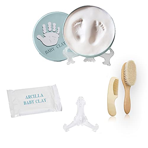 Set para Huellas de Bebé + Cepillo + Peine – Ideas Regalos Para Recién Nacido – Recuerdo bautizos – Regalo para Bebés de 0 a 6 meses -