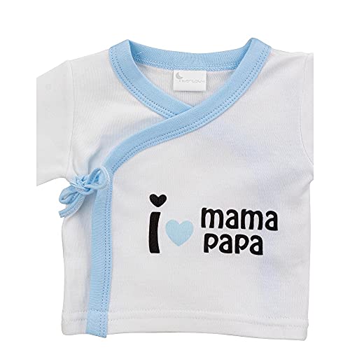 Set Primera puesta de 5 Piezas I Love Mamá Papá, Algodón Orgánico e Hipoalergénico Topitos De 0 a 6 meses aprox (Azul)