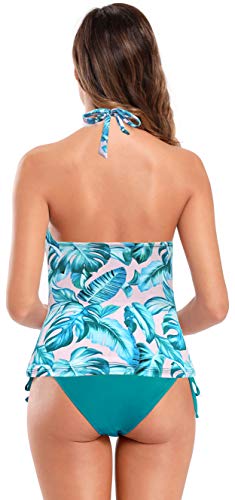 SHEKINI Tankini Sets de Traje de Baño Mujer Maternidad Premamá Elegante Bikini Ajustable Ruched Talla Grande Bikini de Playa para Dos Piezas Mujer (L, Verde Oscuro)