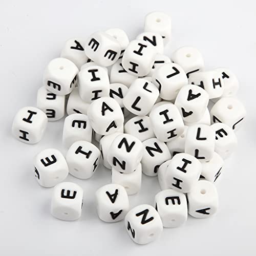 Silicona Letras Cuentas de Dentición, 50pcs English Alphabet 12mm Cube Haga su propio kit de bricolaje a granel Mix Nombre personalizado Baby Teether Chew Beads Sin BPA AEILN