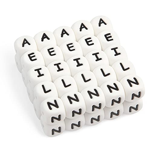 Silicona Letras Cuentas de Dentición, 50pcs English Alphabet 12mm Cube Haga su propio kit de bricolaje a granel Mix Nombre personalizado Baby Teether Chew Beads Sin BPA AEILN