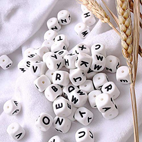 Silicona Letras Cuentas de Dentición,10pcs English Alphabet 12mm Cube Haga su propio kit de bricolaje a granel Nombre personalizado Baby Teether Chew Beads Sin BPA