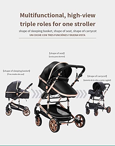 Silla de paseo 3 en 1 Triciclo Baby Walker de alta Paisaje, cochecitos plegables para bebé de 0 a 36 meses, color negro