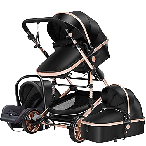 Silla de paseo 3 en 1 Triciclo Baby Walker de alta Paisaje, cochecitos plegables para bebé de 0 a 36 meses, color negro