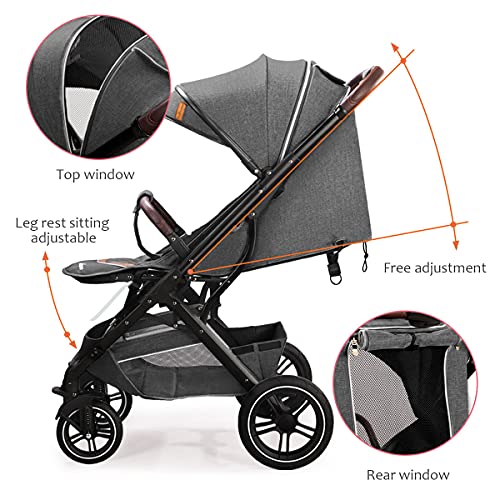 Silla de paseo ligera, Belecoo Carrito Bebé, Cochecito 0 Meses a 15 kg Ligero, Compacto, Plegable, Reclinable con Posición para Dormir, Cierre Automático en 1 Movimiento (negro)