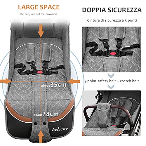 Silla de paseo ligera, Belecoo Carrito Bebé, Cochecito 0 Meses a 15 kg Ligero, Compacto, Plegable, Reclinable con Posición para Dormir, Cierre Automático en 1 Movimiento (negro)