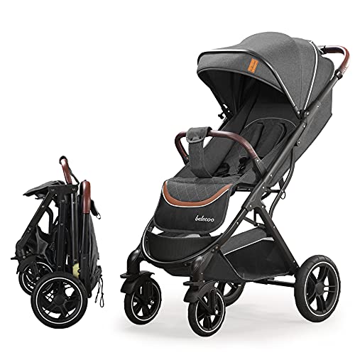 Silla de paseo ligera, Belecoo Carrito Bebé, Cochecito 0 Meses a 15 kg Ligero, Compacto, Plegable, Reclinable con Posición para Dormir, Cierre Automático en 1 Movimiento (negro)