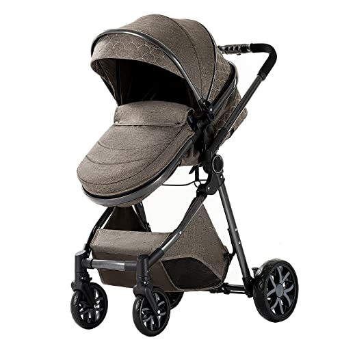 Sillas de paseo Cochecito de bebé 3 en 1 Triciclo Baby Walker Cochecito de alto paisaje Cochecitos plegables Carrito de bebé para bebé 0-36 meses (chocolate)