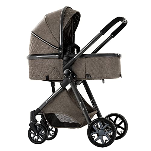 Sillas de paseo Cochecito de bebé 3 en 1 Triciclo Baby Walker Cochecito de alto paisaje Cochecitos plegables Carrito de bebé para bebé 0-36 meses (chocolate)