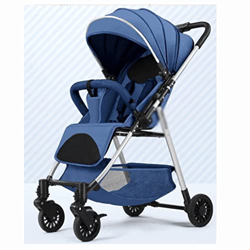 sillas de Paseo Cochecito Lavable Desmontable, Cochecito Plegable Ligero con Sistema de Seguridad de 5 Puntos de Asiento de Dos vías reclinados Multi-posición Cochecito de bebé (Color : Blue)