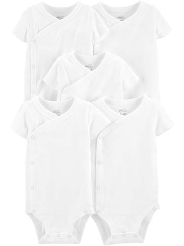 Simple Joys by Carter's 5-Pack Short Sleeve Side Snap Bodysuit Camisa, Blanco, 0-3 Meses, Pack de 5