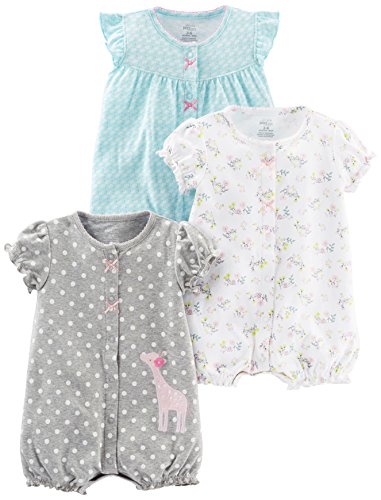 Simple Joys by Carter's Baby Girls paquete de 3 pelele de ajuste ,Blue Swan/White Floral/Gray Dot ,3-6 Meses