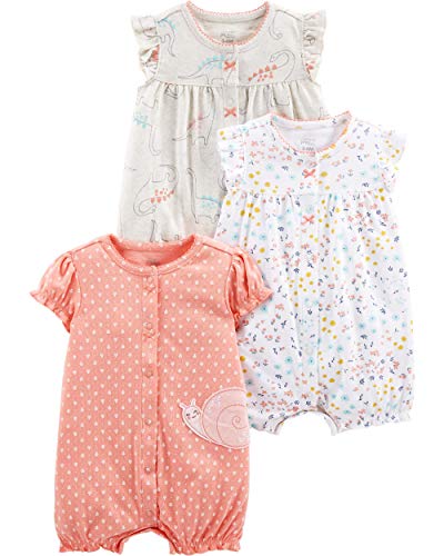 Simple Joys by Carter's Baby Girls paquete de 3 pelele de ajuste ,Dino/Floral/Snail ,6-9 Meses