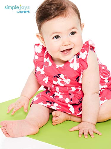 Simple Joys by Carter's Baby Girls paquete de 3 pelele, traje de sol y vestido ,Mint Cherries/Navy Stripe/Pink Floral ,0-3 Months