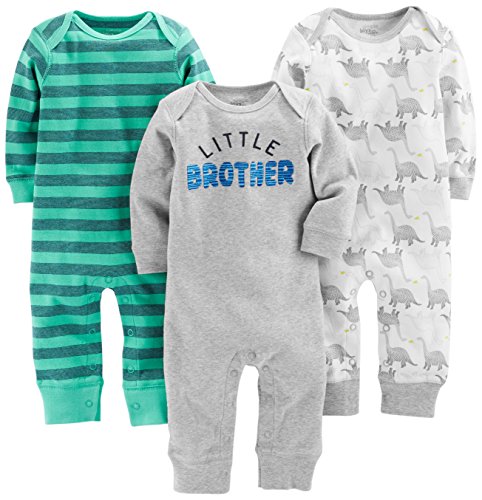 Simple Joys by Carter's enteritos para bebés, paquete de 3 ,Dino/Green Stripe/Gray ,6-9 Months