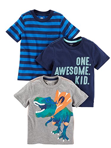 Simple Joys by Carter's playeras de manga corta para niños pequeños, paquete de 3 ,Awesome, Stripe, Dino ,US 4T (EU 104–110)