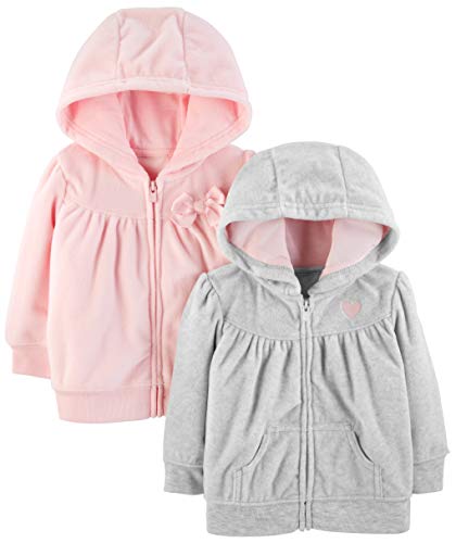 Simple Joys by Carter's - Sudaderas con capucha y cierre completo de vellón, para niñas ,Light Gray/Pink ,3-6 Months