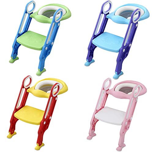 Sinbide Adaptador WC para Niños Asiento Plegable con Escalera Ajustable para Bebés Reductor WC de Inodoro Aseo Asiento de Inodoro Orinal Bacinica para Bebés y Niños 1-8 Años (Rosa-Blanco)