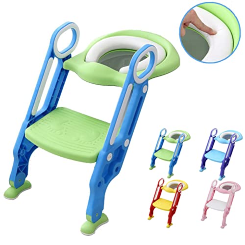 Sinbide Adaptador WC para Niños Asiento Plegable con Escalera Ajustable para Bebés Reductor WC de Inodoro Aseo Asiento de Inodoro Orinal Bacinica para Bebés y Niños 1-8 Años (Rosa-Blanco)