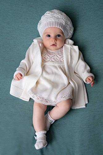 Six for Kids Vestido de bautizo para niña, vestido de punto con abrigo, gorro y abrigo de bautizo Blanco 80 cm