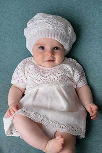 Six for Kids Vestido de bautizo para niña, vestido de punto con abrigo, gorro y abrigo de bautizo Blanco 80 cm