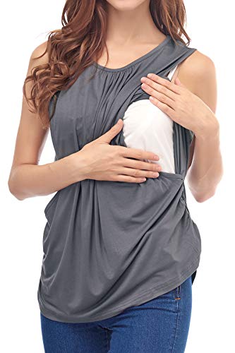 Smallshow Camiseta de Lactancia de Maternidad Ropa Enfermería de Lactancia sin Mangas para Mujer de Verano Dark Grey L