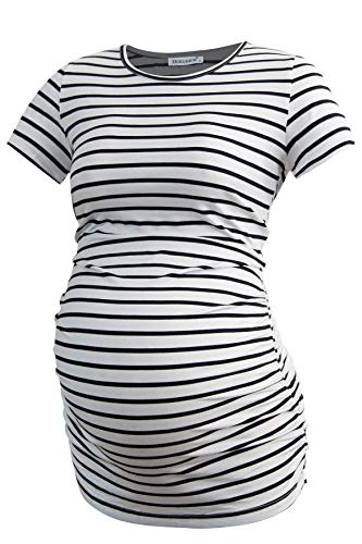 Smallshow Ropa de Maternidad Tops Ropa de Embarazo para Mujeres Pack de 3, Black/Grey/White Stripe L