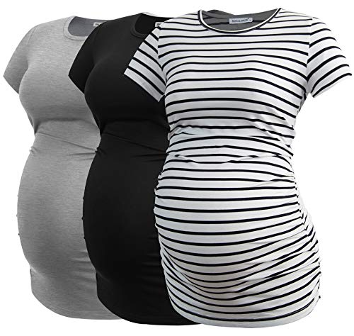 Smallshow Ropa de Maternidad Tops Ropa de Embarazo para Mujeres Pack de 3, Black/Grey/White Stripe L