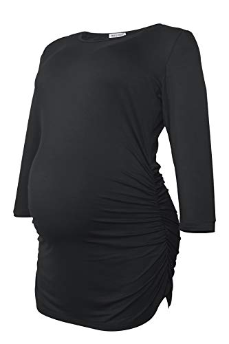 Smallshow Tops Maternidad para Mujeres con 3/4 de la Manga Fruncidos Ropa Embarazada Pack de 3,Black/Grey/Army Green,M