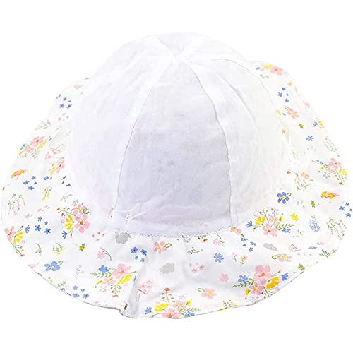 Snyemio Sombrero de Sol Niña Algodón Pescar Gorro Estampado Flores Verano Anti UV Solar para Viaje Playa Piscina, Rosa, 46