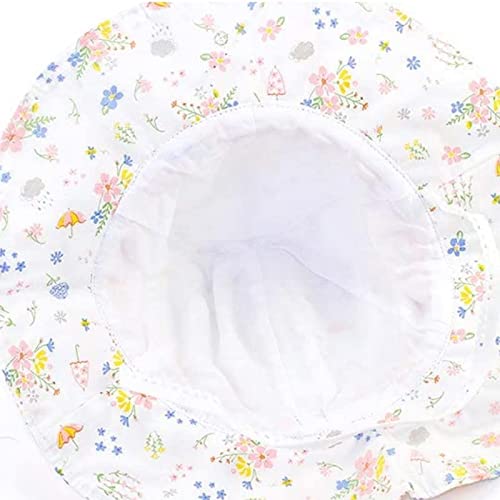 Snyemio Sombrero de Sol Niña Algodón Pescar Gorro Estampado Flores Verano Anti UV Solar para Viaje Playa Piscina, Rosa, 46