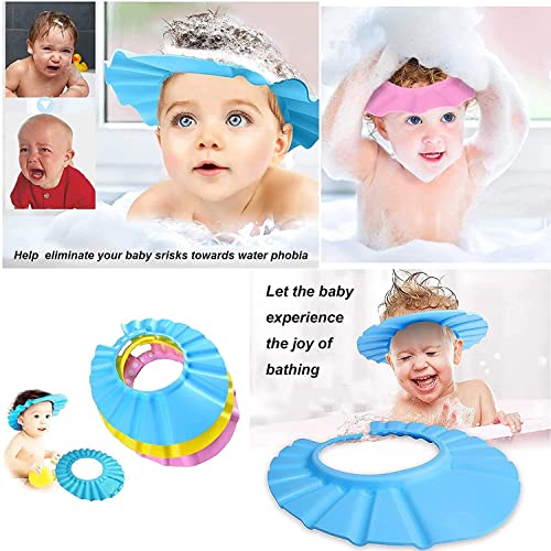 Sombrero para el baño del bebé,3 pcs Gorro de ducha ajustable para niños,Gorra de Ducha para Bebé Impermeable,Protege Los ojos y las orejas para Niños & Bebés (B)