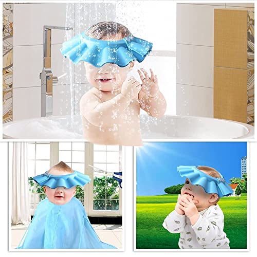 Sombrero para el baño del bebé,3 pcs Gorro de ducha ajustable para niños,Gorra de Ducha para Bebé Impermeable,Protege Los ojos y las orejas para Niños & Bebés (B)