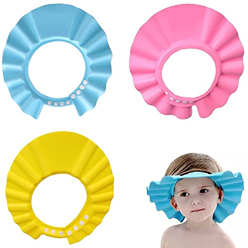 Sombrero para el baño del bebé,3 pcs Gorro de ducha ajustable para niños,Gorra de Ducha para Bebé Impermeable,Protege Los ojos y las orejas para Niños & Bebés (B)