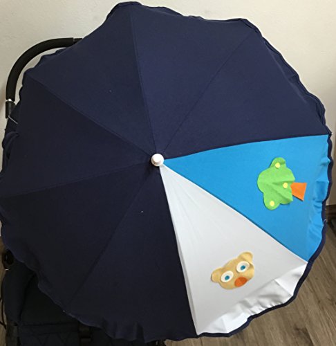 Sombrilla para silla de paseo + flexo universal. Parasol osito celeste marino